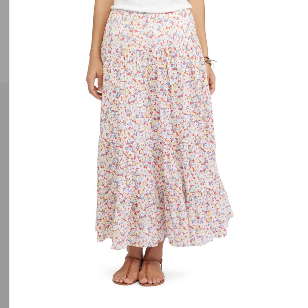 Chaps Blue Floral Crinkle Maxi Skirt